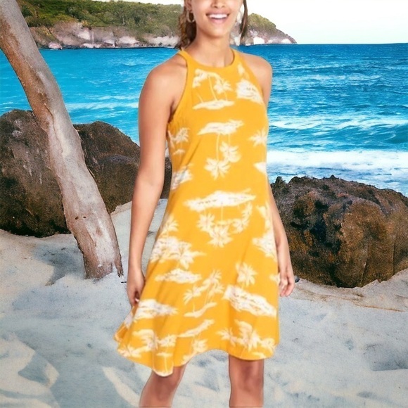 Old Navy High Neck Sleeveless Halter Swing Style Dress, XS, Golden Palm Print - Picture 10 of 10